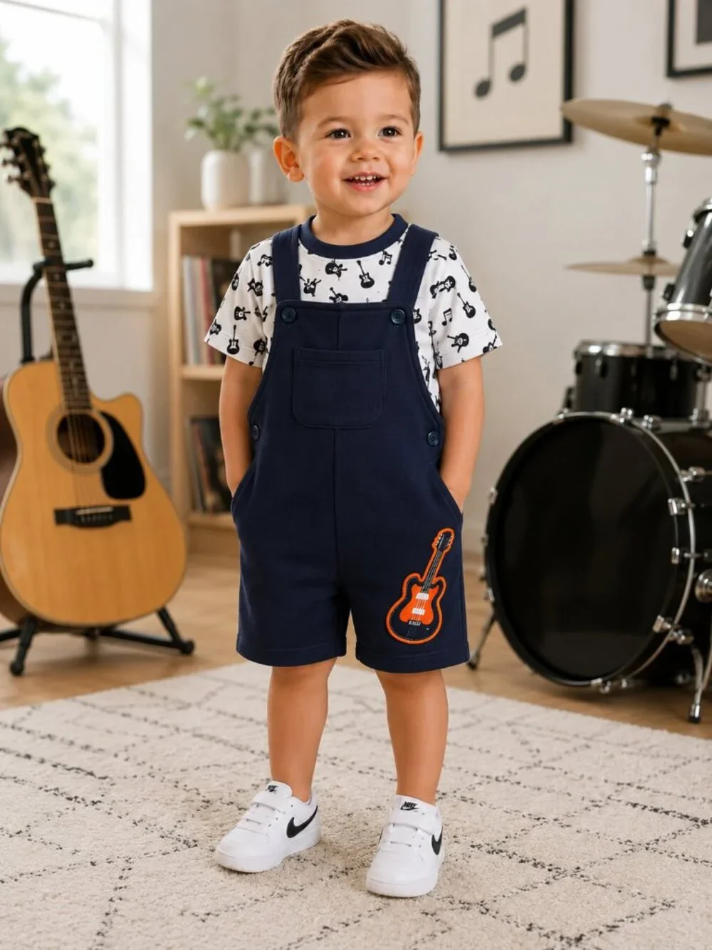 NWT Carter’s Toddler Boy 2-Piece Guitar Romper Set Size 24 Months